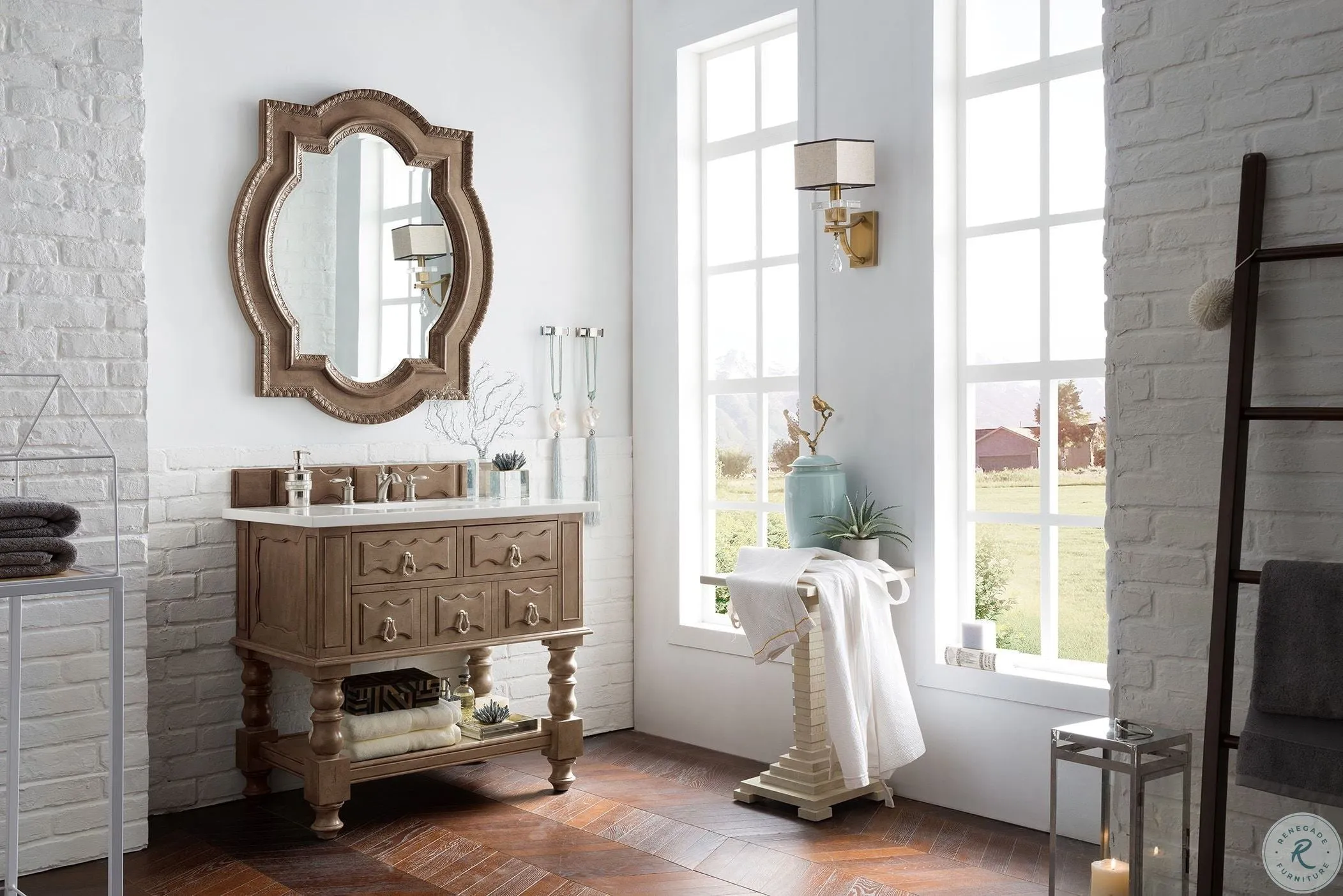 Castilian 35" Double Arch Mirror in Empire Gray