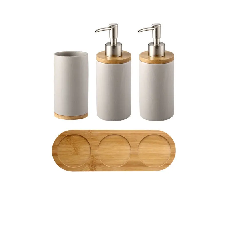 Ceramic Bamboo Toothbrush Holder Cup Bathroom Accessories Set Tumblers Bathroom Emulsion Container Dishwashing Liquid Container