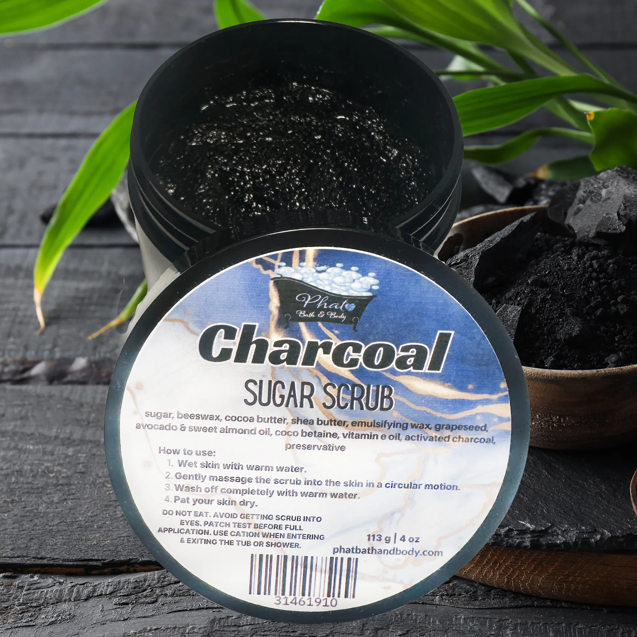 Charcoal Natural Whipped Shea Sugar Scrub Avocado Oil Fragrance Free 4 oz