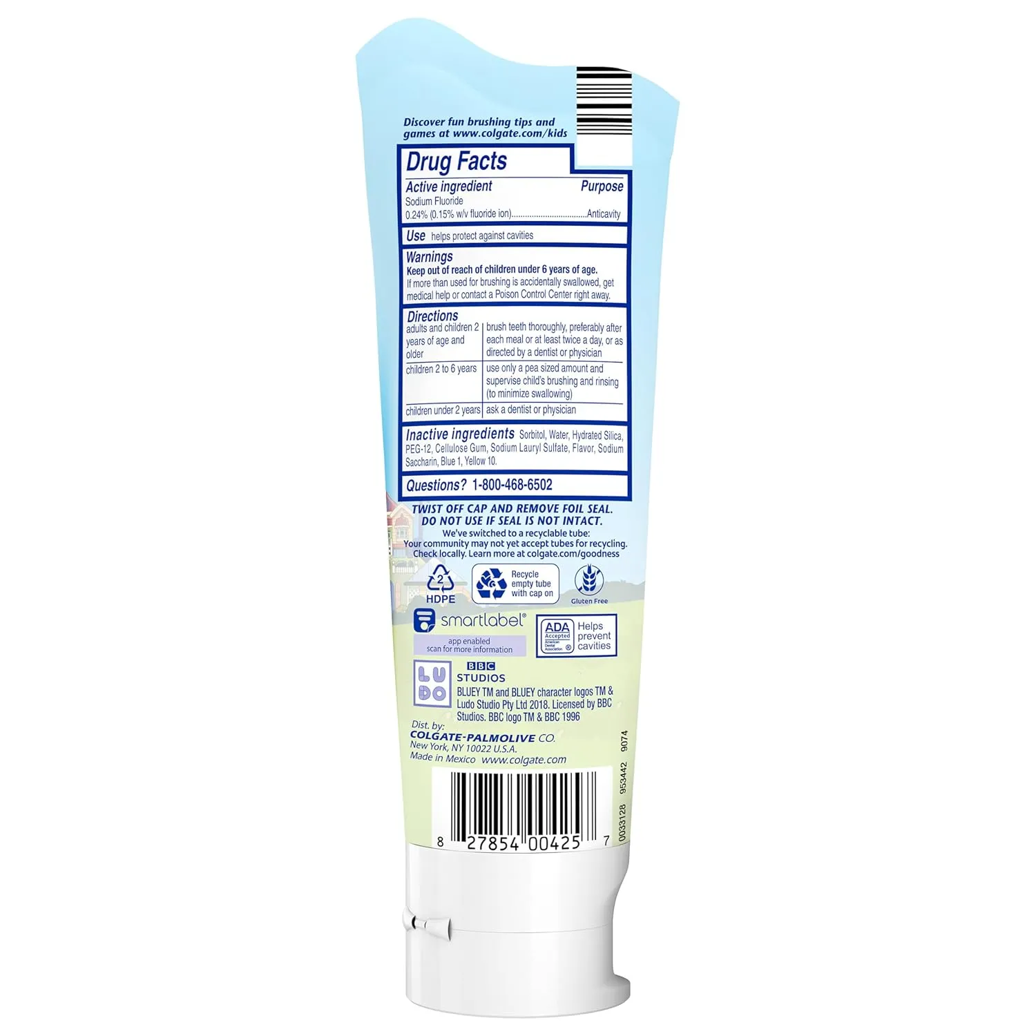 Colgate Kids Bluey Toothpaste with Fluoride, Fights Cavities, Mild Fruit Flavor, Sugar Free, 4.6 Oz Tube