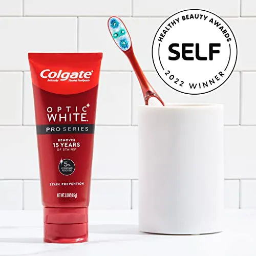 Colgate Optic White Pro Series Whitening Toothpaste with 5% Hydrogen Peroxide, Stain Prevention, 3 oz Tube, 2 Pack