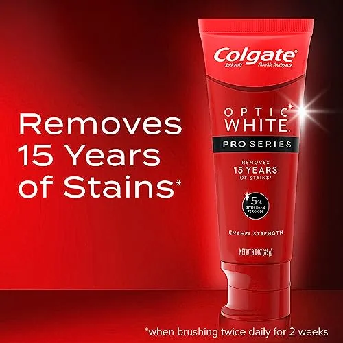 Colgate Optic White Pro Series Whitening Toothpaste with 5% Hydrogen Peroxide, Stain Prevention, 3 oz Tube, 2 Pack