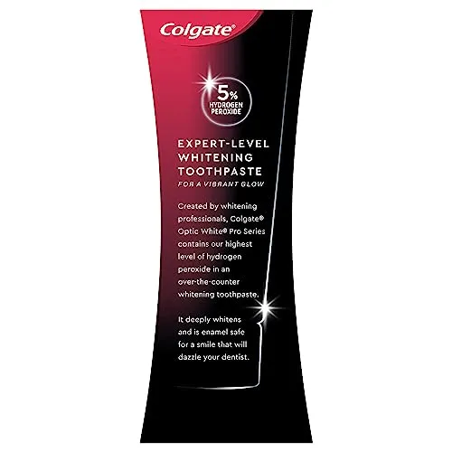Colgate Optic White Pro Series Whitening Toothpaste with 5% Hydrogen Peroxide, Stain Prevention, 3 oz Tube, 2 Pack