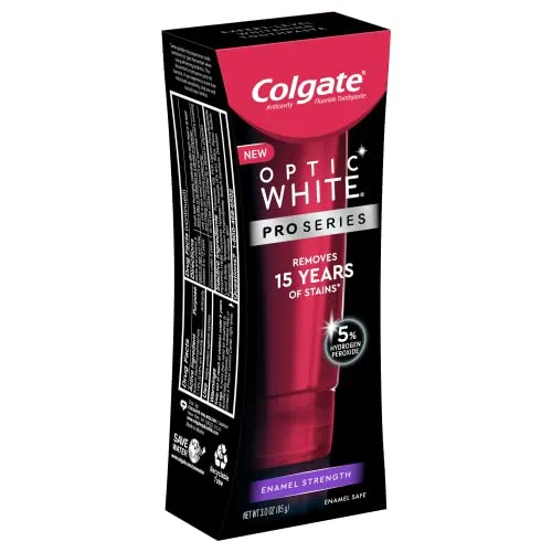 Colgate Optic White Pro Series Whitening Toothpaste with 5% Hydrogen Peroxide, Stain Prevention, 3 oz Tube, 2 Pack
