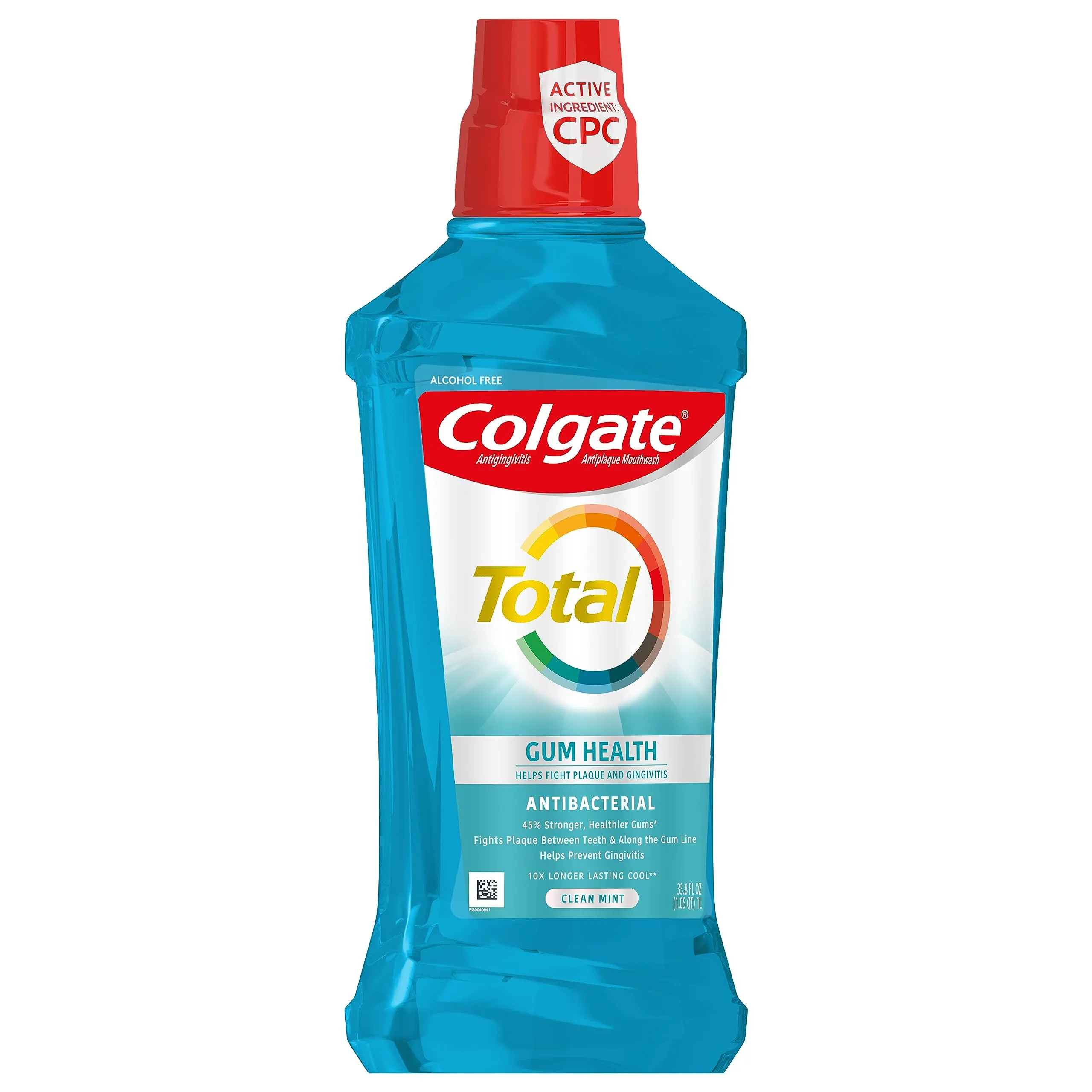 Colgate Total Gum Health Alcohol Free Mouthwash, Antibacterial Formula, Helps Prevent Gingivitis Gum Disease, Clean Mint - 1L, 33.8 fluid ounce, 6 Pack