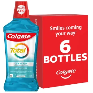 Colgate Total Gum Health Alcohol Free Mouthwash, Antibacterial Formula, Helps Prevent Gingivitis Gum Disease, Clean Mint - 1L, 33.8 fluid ounce, 6 Pack