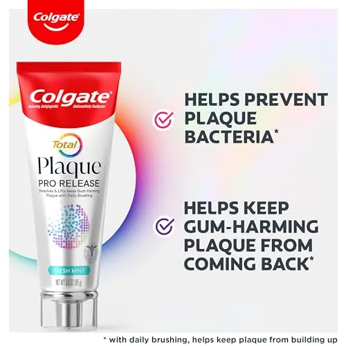 Colgate Total Plaque Pro Release Fresh Mint Toothpaste, 1 Pack, 3.0 Oz Tube