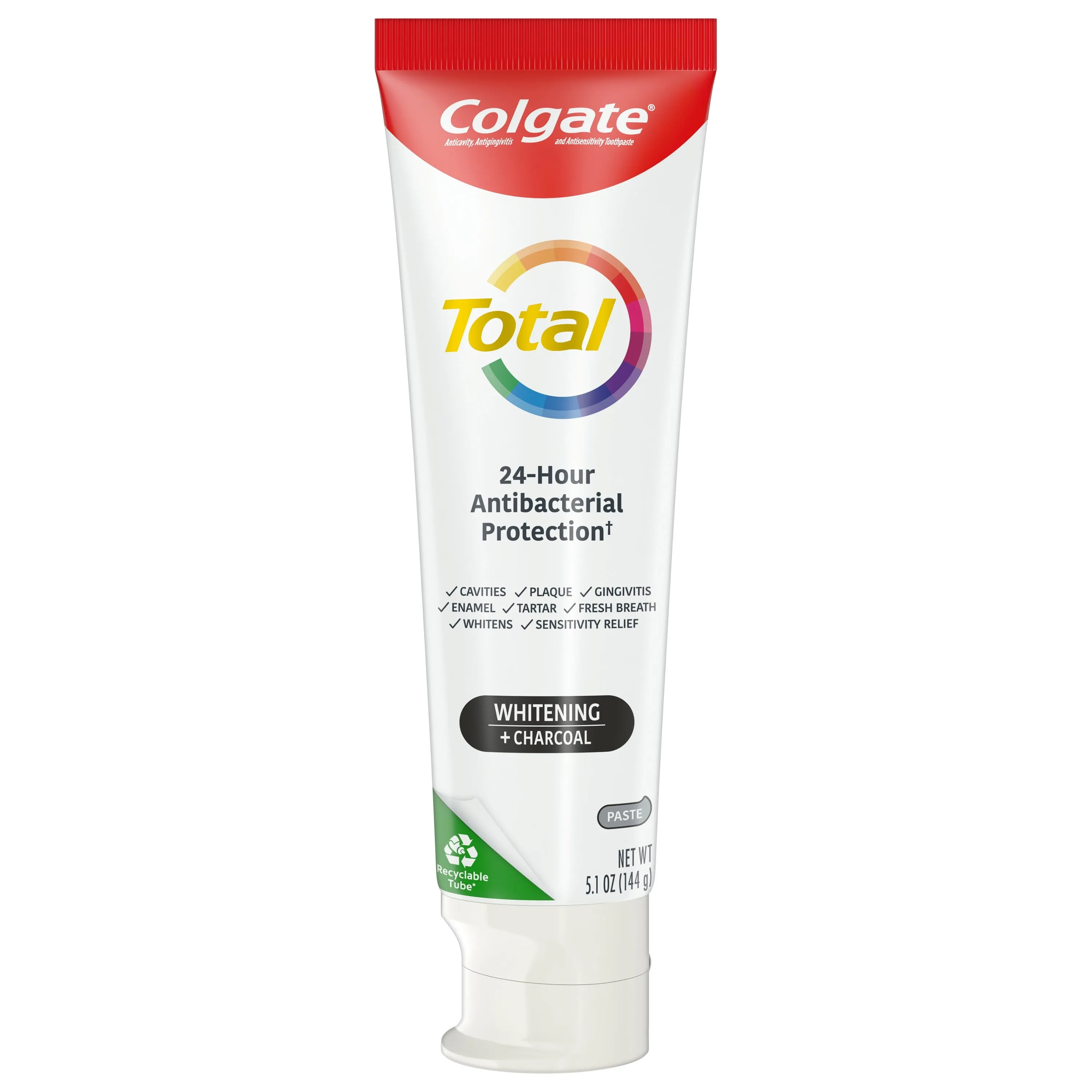 Colgate Total Whitening   Charcoal Toothpaste, Mint, 1 Pack, 5.1 Oz Tube