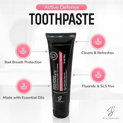 Colloidal Silver Toothpaste w/Coral Calcium & Xylitol - Bubble Berry - Remineralize Tooth Enamel - SLS & Fluoride Free Cavity Protection - Gum Health - Bad Breathe - Gingivitis - Mild Flavor - 3.4oz