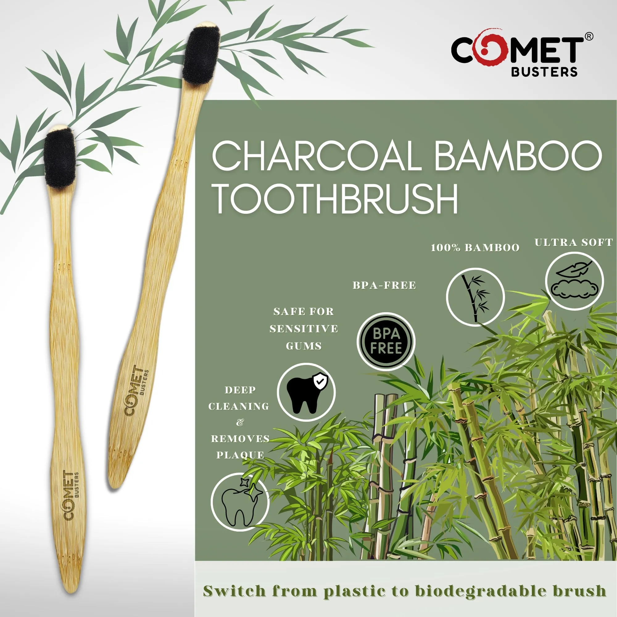 Comet Busters Eco Friendly Bamboo Nano Nebula Toothbrush for Sensitive Gums (HA178)