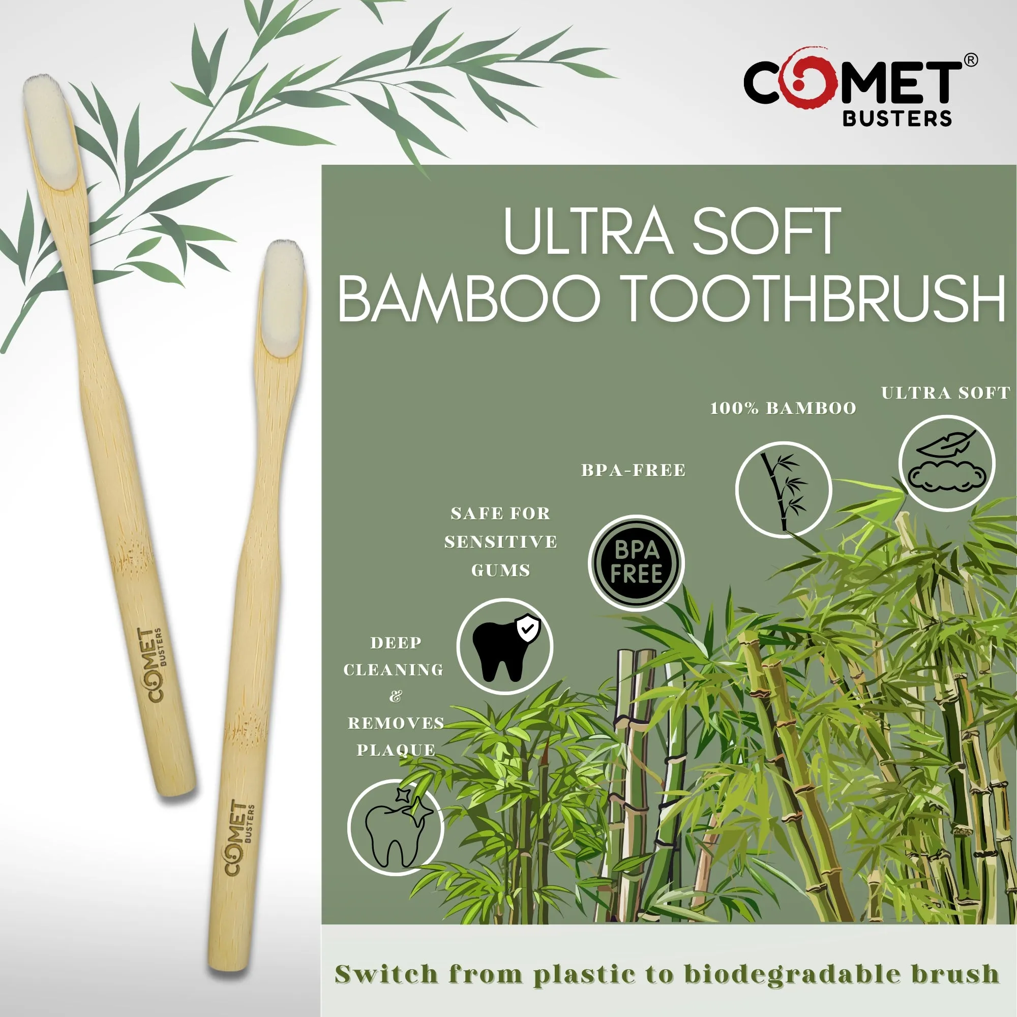 Comet Busters Eco Friendly Bamboo Wheatstraw/Cornstarch/BPC Toothbrush (HA180)