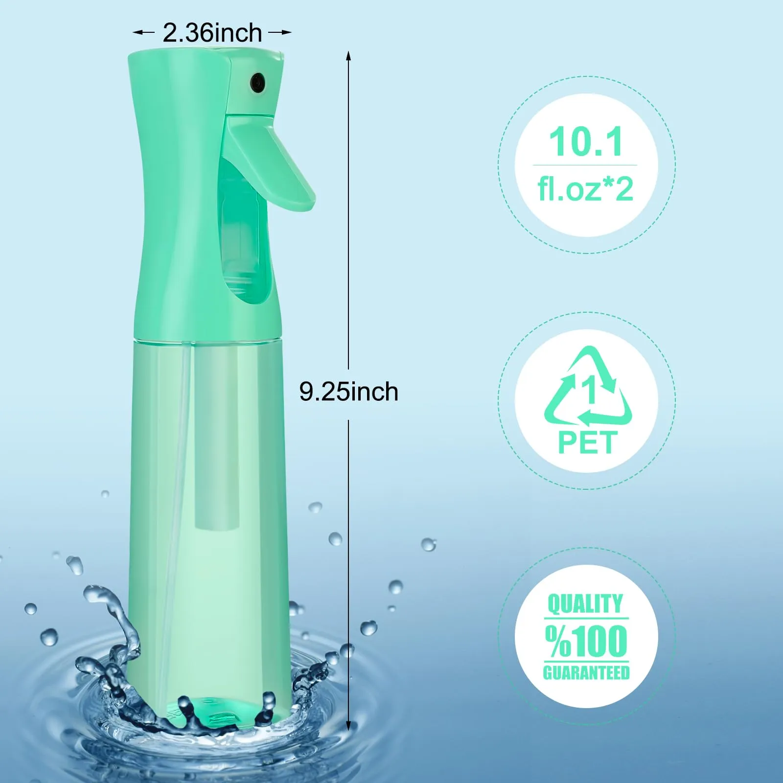 Continuous Spray Bottle for Hair (10.1oz/300ml) 2 Pack Green Transparen Home Essentials Spray Bottles Empty Ultra Fine Water Mister Spray Bottles For Cleaning, Hairstyling Plants Curly Hair Etc