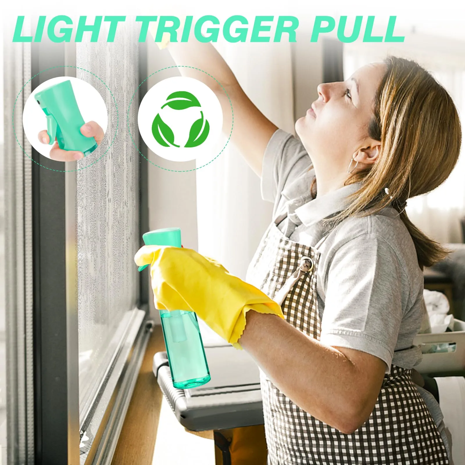 Continuous Spray Bottle for Hair (10.1oz/300ml) 2 Pack Green Transparen Home Essentials Spray Bottles Empty Ultra Fine Water Mister Spray Bottles For Cleaning, Hairstyling Plants Curly Hair Etc