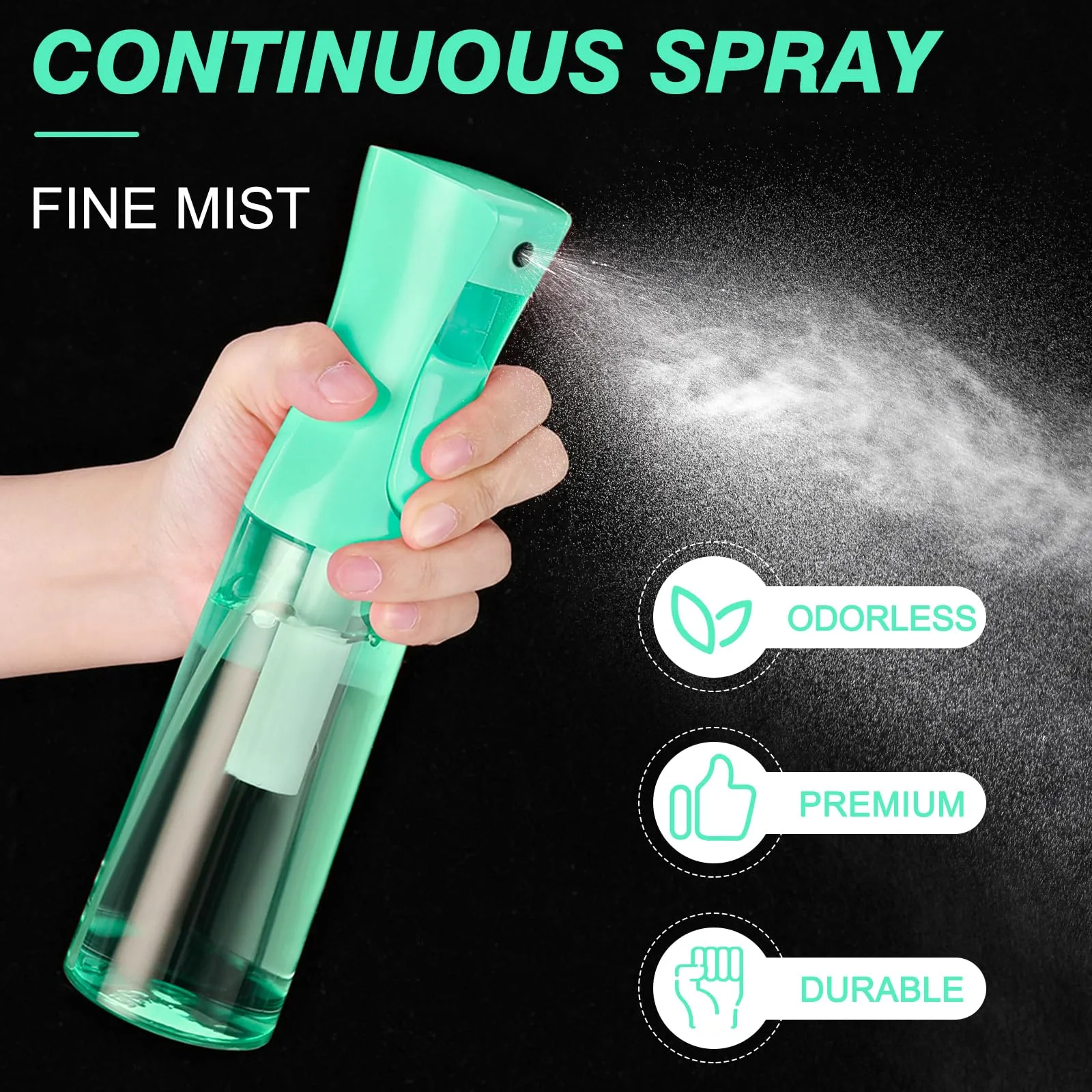 Continuous Spray Bottle for Hair (10.1oz/300ml) 2 Pack Green Transparen Home Essentials Spray Bottles Empty Ultra Fine Water Mister Spray Bottles For Cleaning, Hairstyling Plants Curly Hair Etc