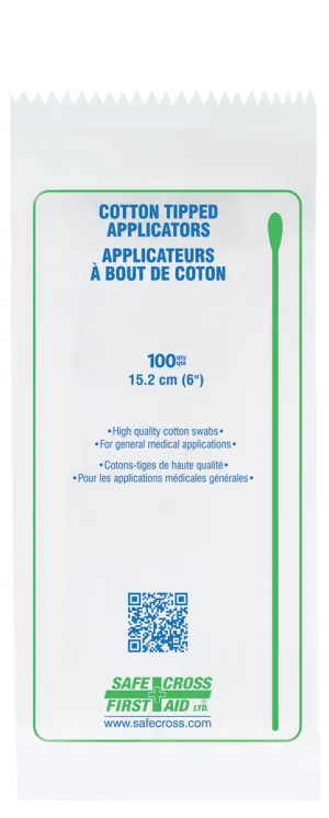 COTTON TIPPED APPLICATORS - SINGLE-END 15.2cm 100/PACKAGE