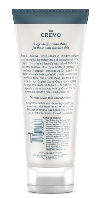 Cremo Barber Grade Sensitive Shave Cream, Astonishingly Superior Smooth Shaving Cream for Men, Fights Nicks, Cuts and Razor Burn, 6 Fl Oz