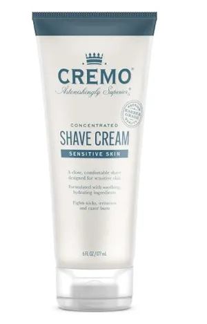 Cremo Barber Grade Sensitive Shave Cream, Astonishingly Superior Smooth Shaving Cream for Men, Fights Nicks, Cuts and Razor Burn, 6 Fl Oz