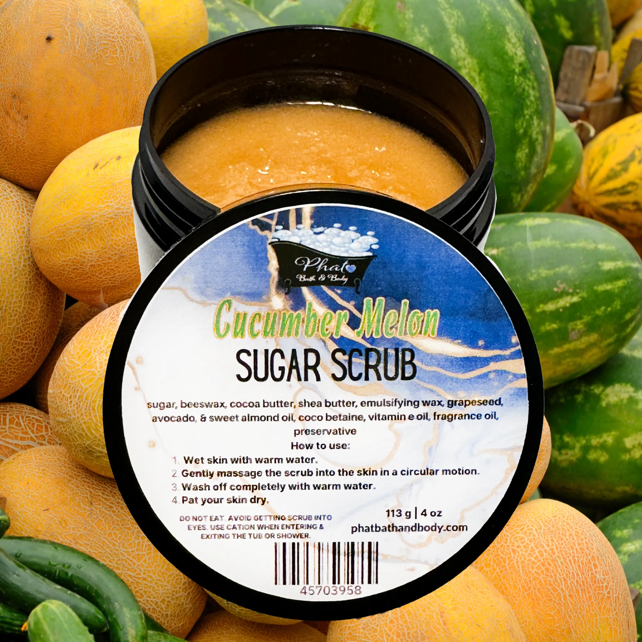 Cucumber Melon Whipped Shea Sugar Scrub Cocoa Butter 4 oz