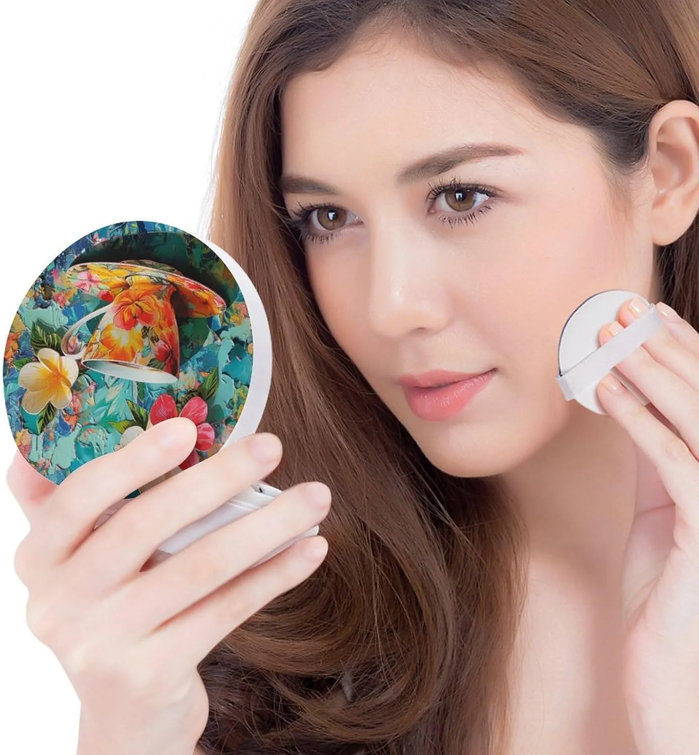 Cup of Coffee Air Cushion Puff Box Portable Cosmetic Makeup Case Container,colorful Kitsch Shiny Loose Powder Foundation Container Suitable for BB Cream