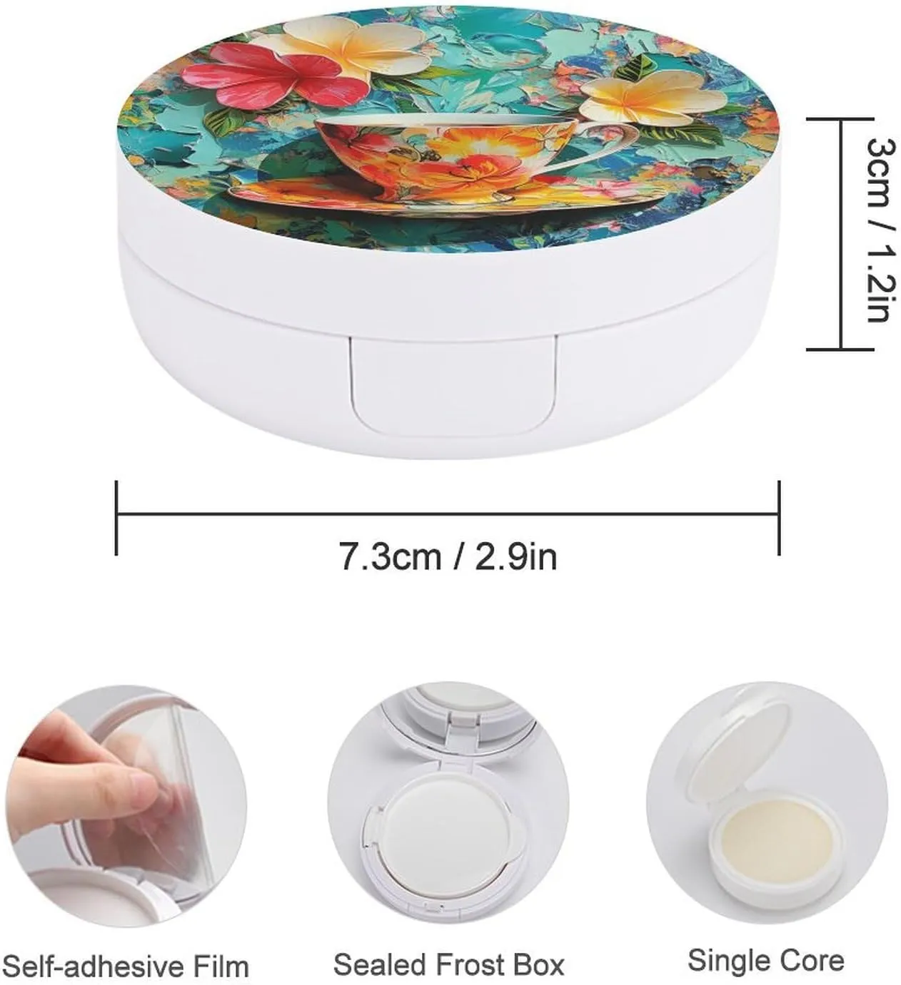Cup of Coffee Air Cushion Puff Box Portable Cosmetic Makeup Case Container,colorful Kitsch Shiny Loose Powder Foundation Container Suitable for BB Cream