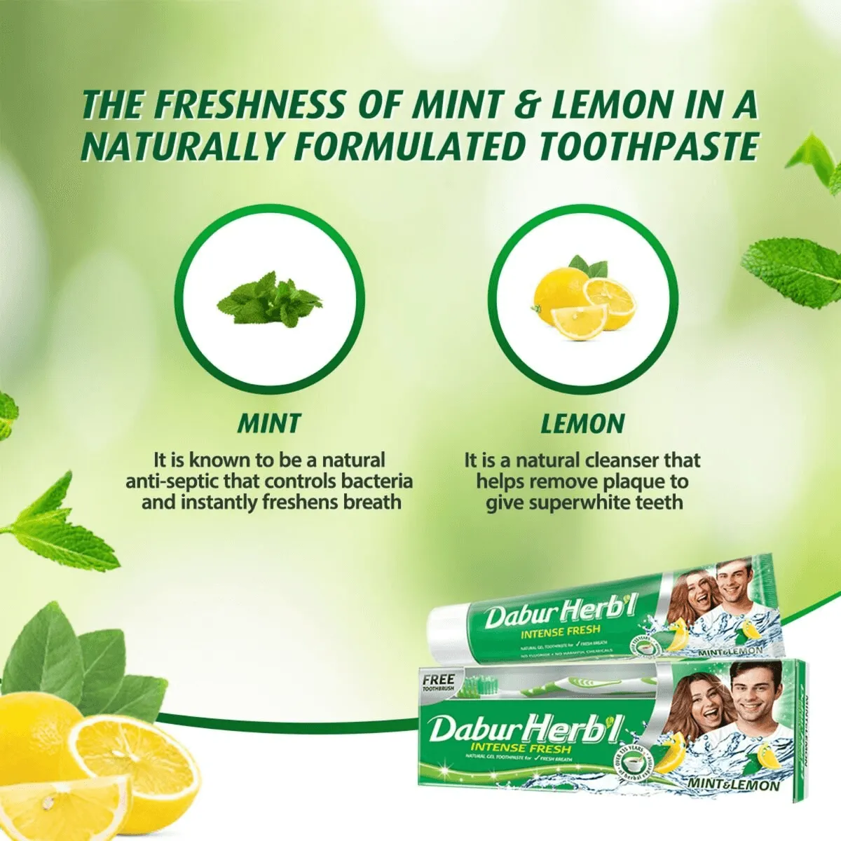 Dabur Herbal Intense Fresh Gel Toothpaste With Tooth Brush Free - 150g