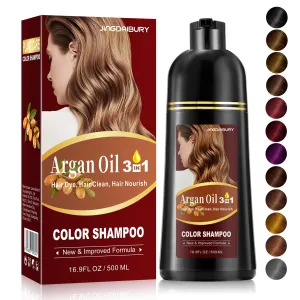 Dark Wine Red Hair Coloring Shampoo with Argan Oil for Gray Hair - Burgundy Dye for Men & Women, 3-in-1 Formula, Easy to Use, 16.9 Fl Oz