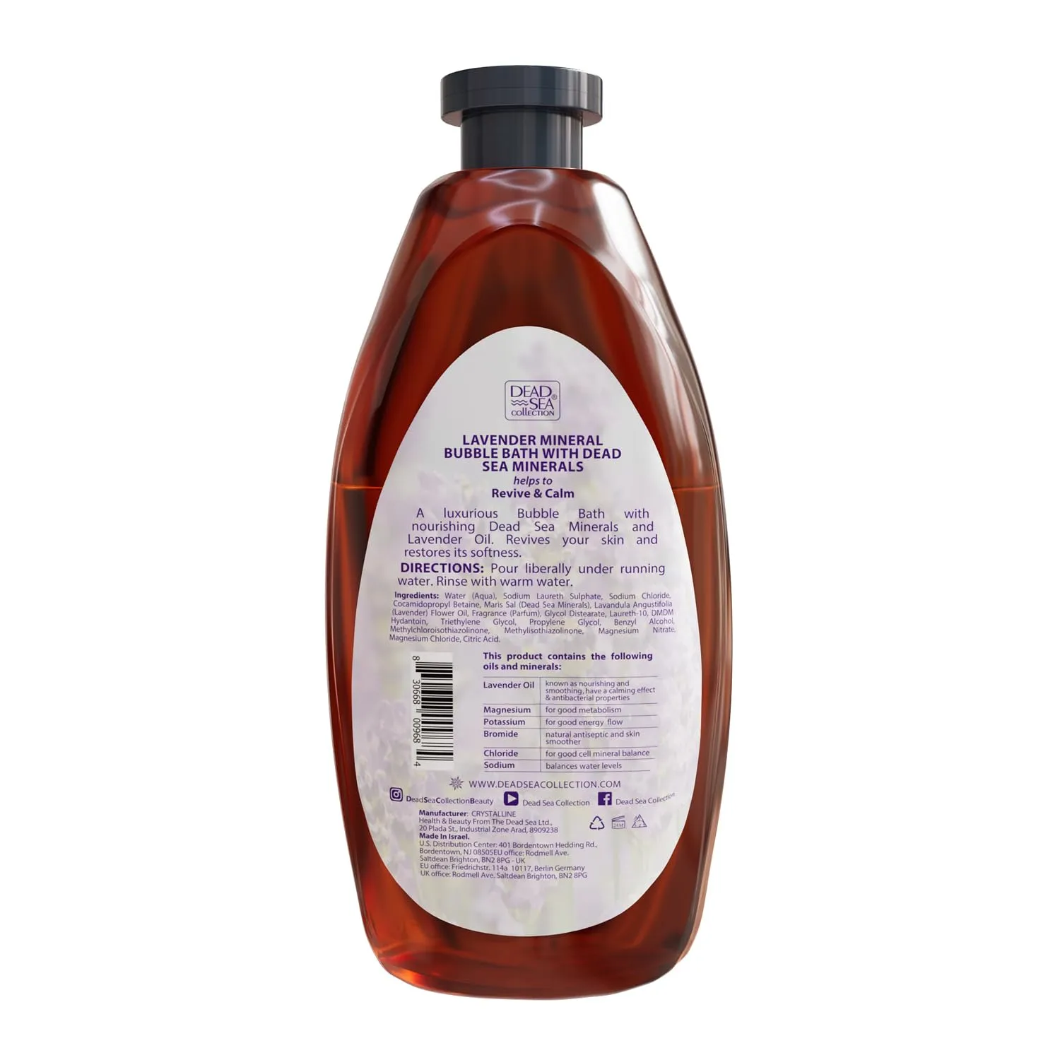Dead Sea Collection Bubble Bath with Lavender for Women and Men - Lavender Oil and Pure Dead Sea Minerals - Nourishing and Moisturizing Skin - Pack of 2 (67.6 fl.oz)