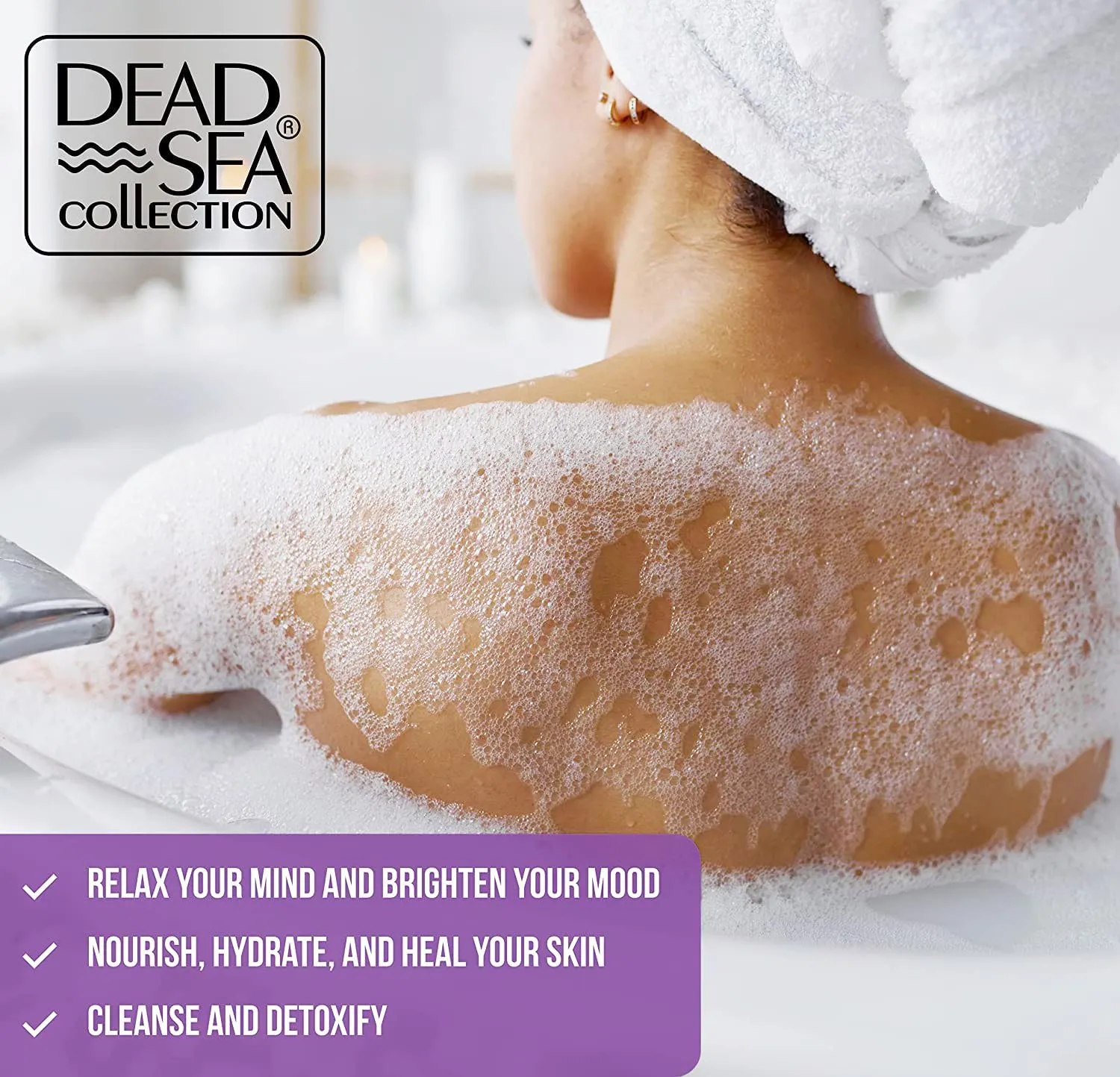 Dead Sea Collection Bubble Bath with Lavender for Women and Men - Lavender Oil and Pure Dead Sea Minerals - Nourishing and Moisturizing Skin - Pack of 2 (67.6 fl.oz)
