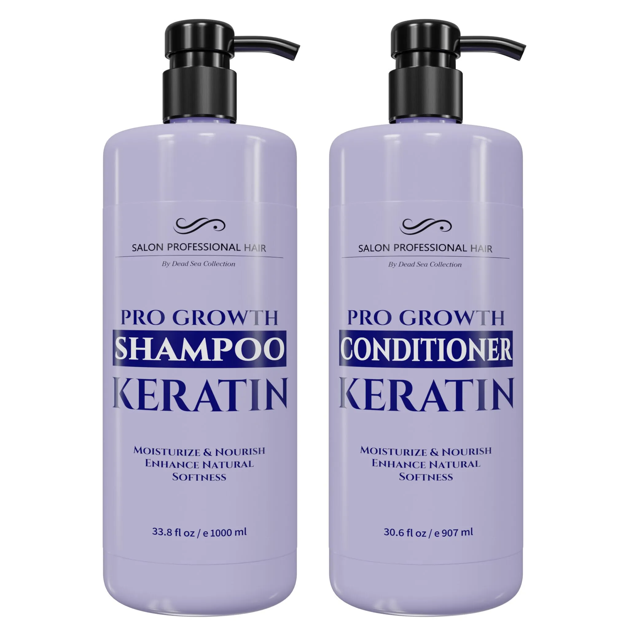 Dead Sea Collection Shampoo and Conditioner Set for Strengthening and Volume - Pure Dead Sea Minerals and Keratin – Nutrition, Repair and Shine - Pack of 2 (33.8 & 30.6 Fl. Oz)