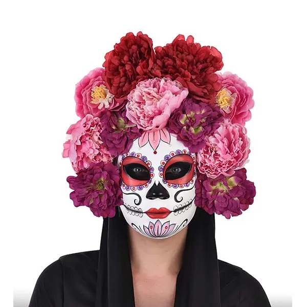 Deluxe Day of the Dead Pink Floral Sugar Skull Masquerade Mask
