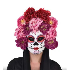 Deluxe Day of the Dead Pink Floral Sugar Skull Masquerade Mask