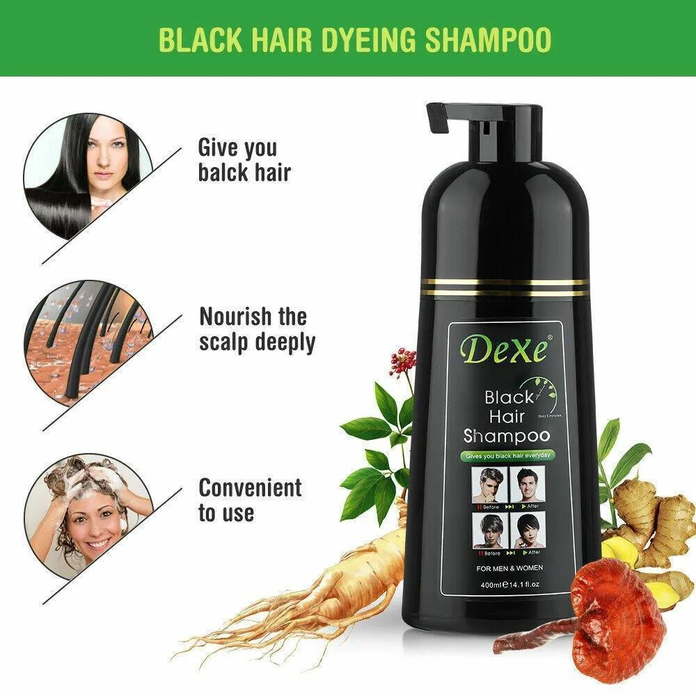 Dexe Black Hair Shampoo Instant Hair Blackening Dye - 400ml × 2 Pcs