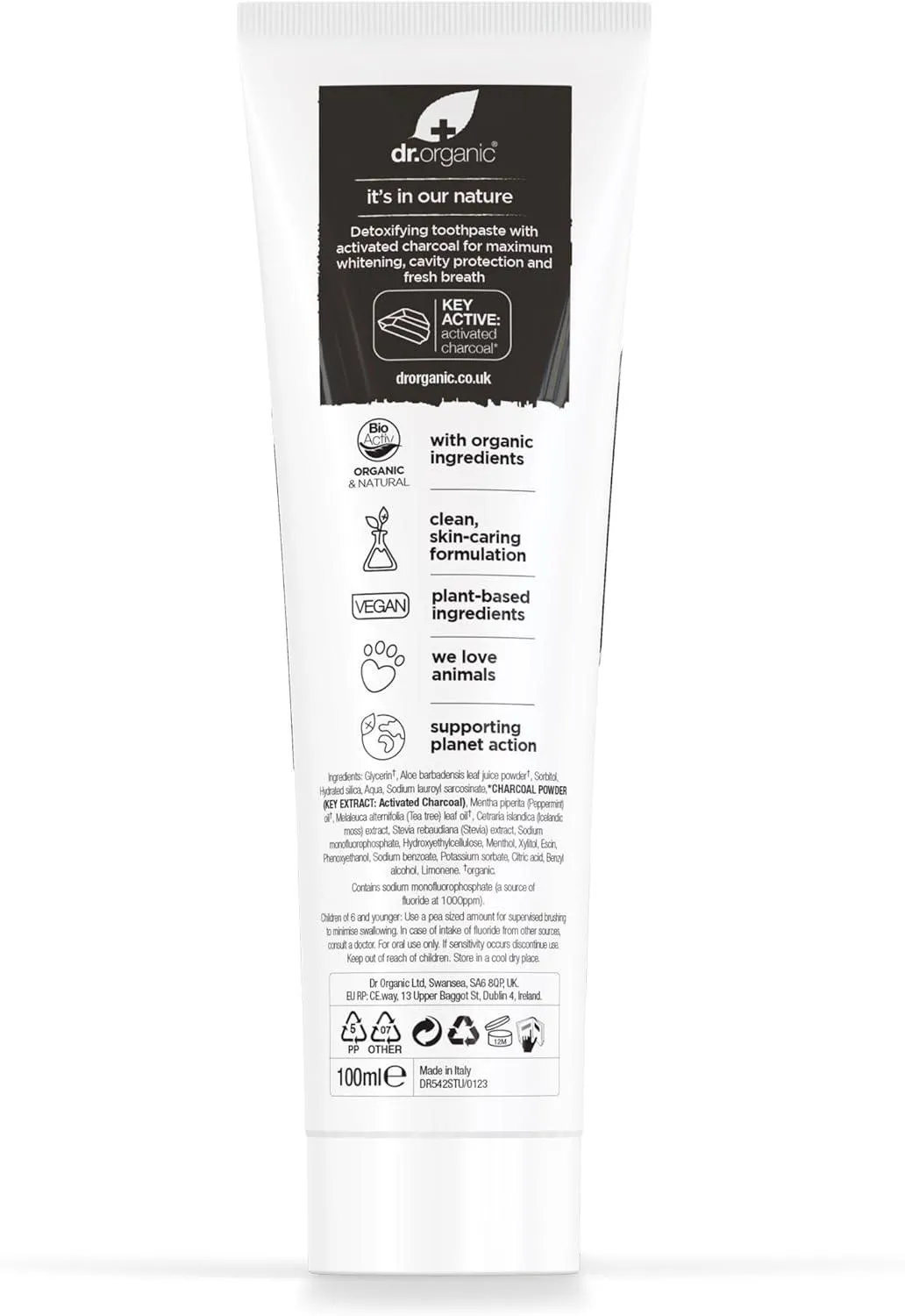Dr Organic, Organic Charcoal Toothpaste, Natural, Vegan, Cruelty Free, Paraben & Sls Free, Whitening, 100Ml