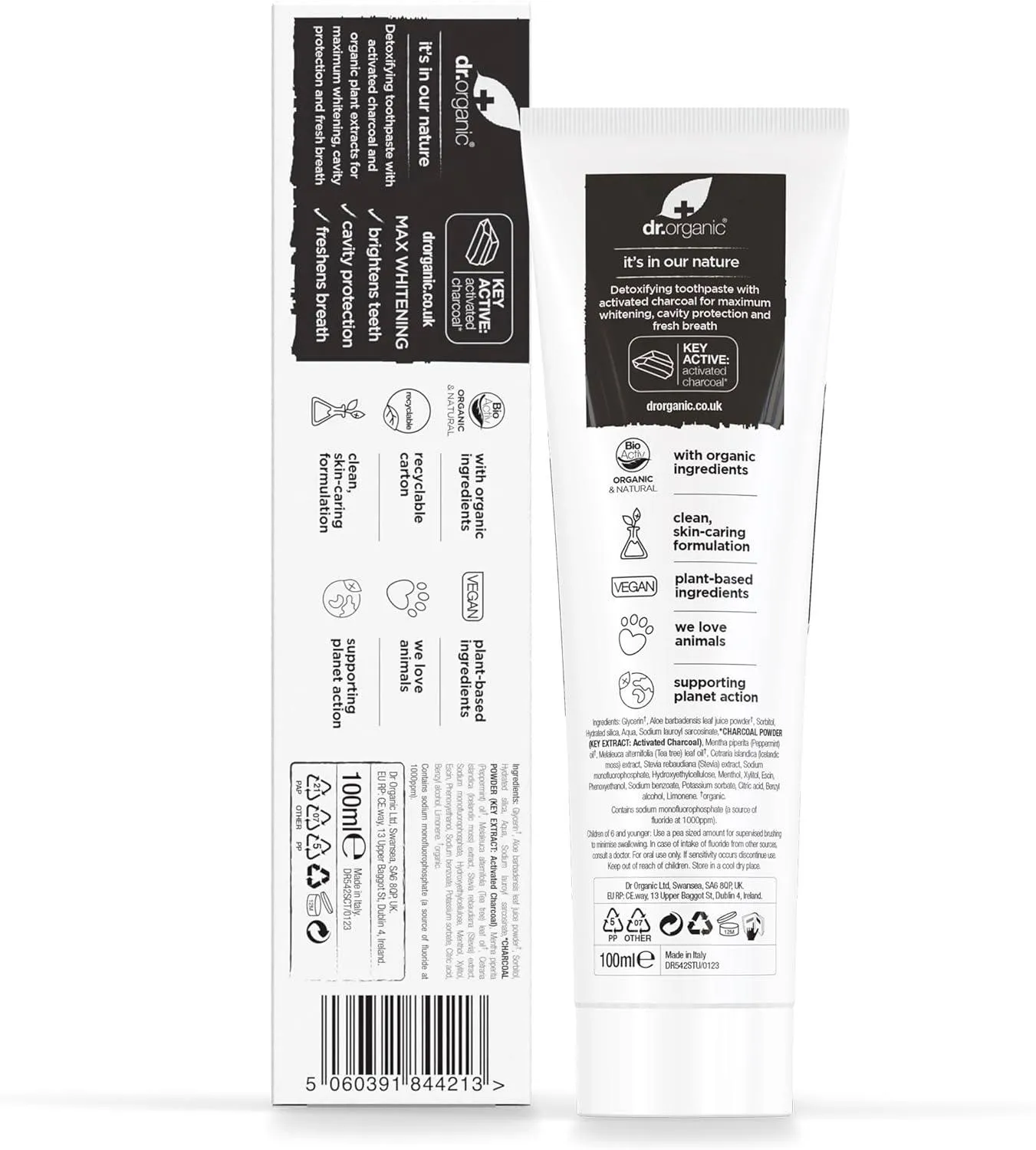 Dr Organic, Organic Charcoal Toothpaste, Natural, Vegan, Cruelty Free, Paraben & Sls Free, Whitening, 100Ml