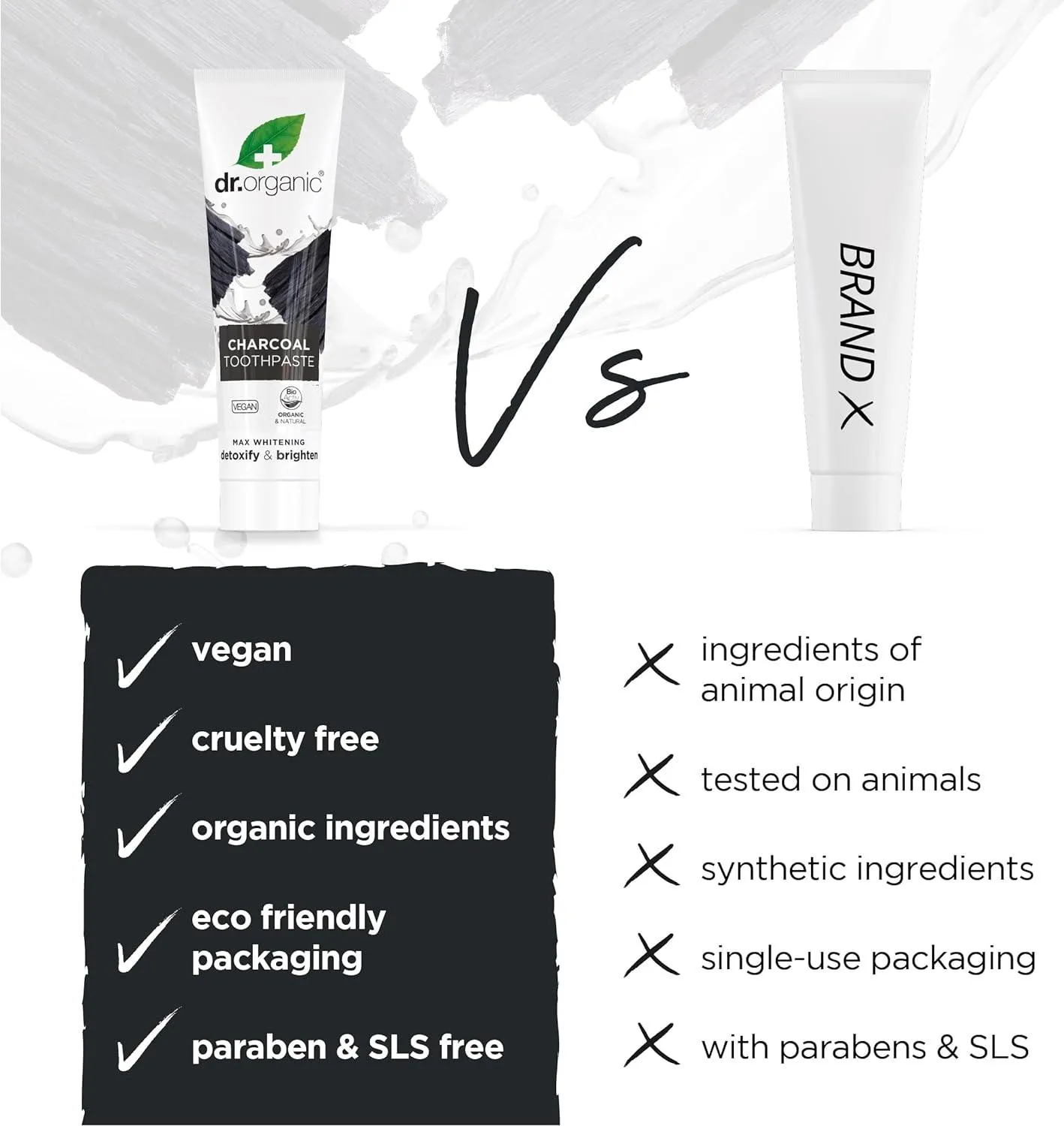 Dr Organic, Organic Charcoal Toothpaste, Natural, Vegan, Cruelty Free, Paraben & Sls Free, Whitening, 100Ml