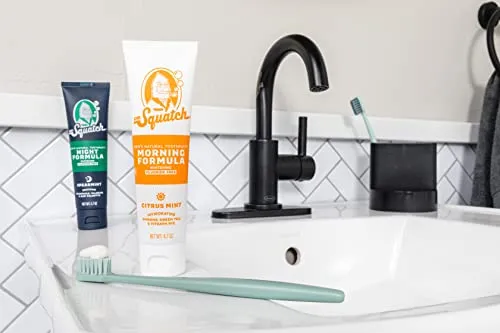 Dr. Squatch Teeth Whitening Toothpaste Kit - Day and Night Flouride Free Natural Toothpaste (1 Citrus Mint   1 Sooth Spearmint Tooth Paste) 4.7 oz Tubes