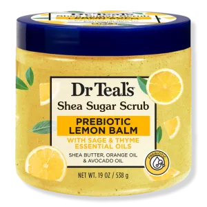 DR TEALS shea suger scrub prebiotic lemon balm with sage & thyhe essencoal oils مقشر الجسم بالليمون من دكتر تيلز