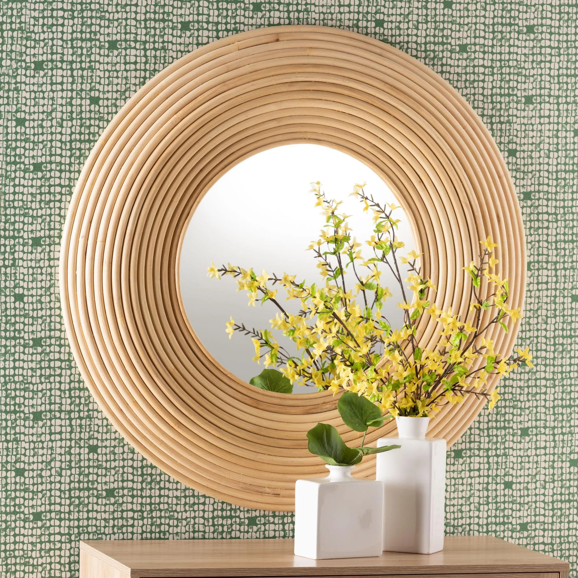 DRUCILLA RATTAN ROUND ACCENT WALL MIRROR