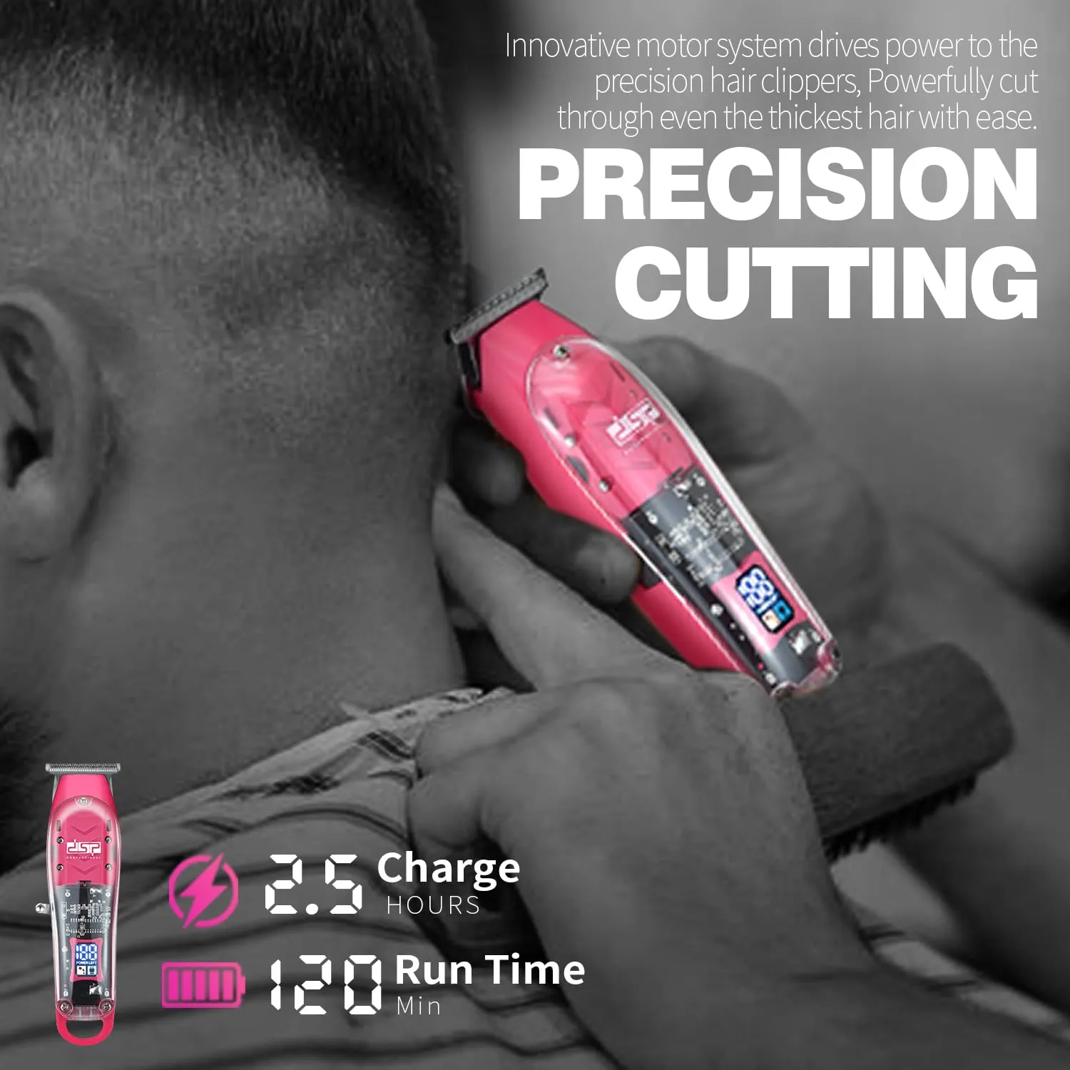 DSP® Hair Clipper, Trimmer Kit for Men Professional Barber Set for Hair and Beard Cutting Zero Gap Beard Trimmer, with LED Display (Pink)