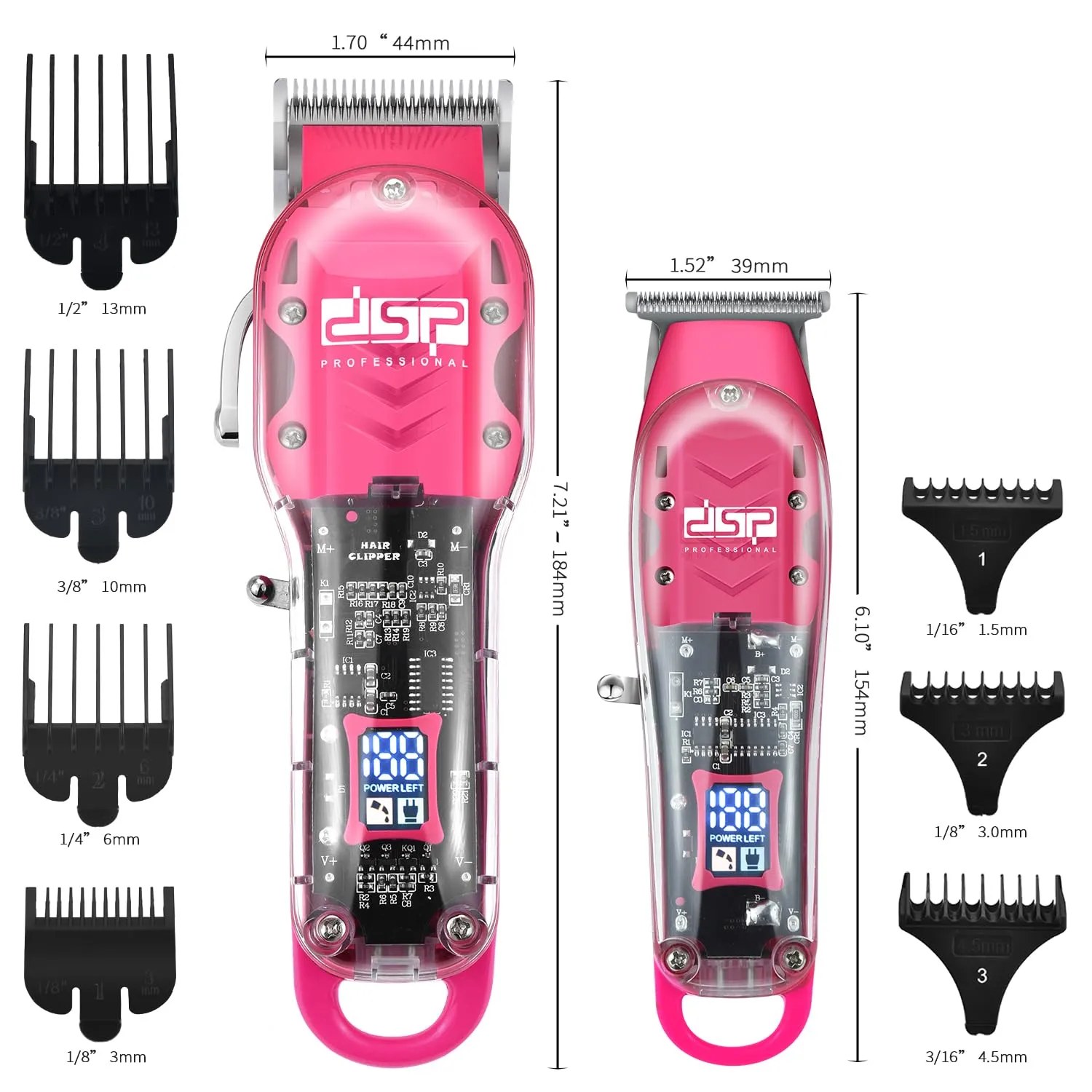DSP® Hair Clipper, Trimmer Kit for Men Professional Barber Set for Hair and Beard Cutting Zero Gap Beard Trimmer, with LED Display (Pink)