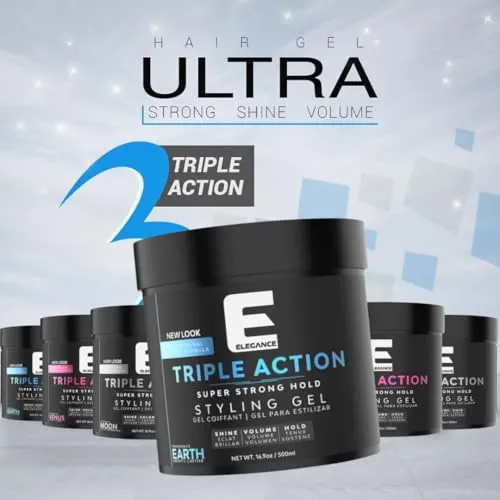 E Elegance Earth Fragrance Triple Action Hair Gel for Men And Women - Super Strong Hold, Extreme Volume, And Long Lasting Shine - Flake Free And Refreshing Fragrance - All Hair Types, 16.9 oz