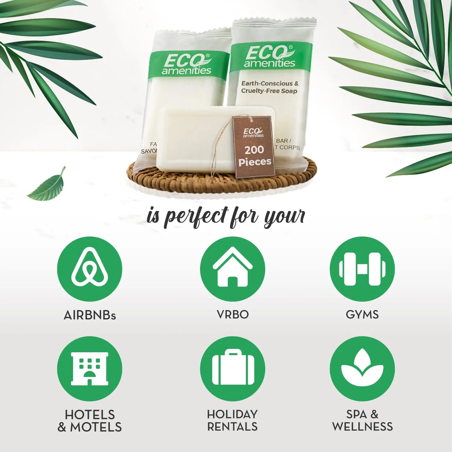 ECO amenities Bar Soap Bulk - 200 Pack, 0.5 oz Travel Size Soap Bars - Individually Wrapped Hotel Soap - Great for Vacation Rental and Airbnb Toiletries or Hygiene Kits Supplies