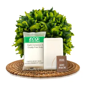 ECO amenities Bar Soap Bulk - 200 Pack, 0.5 oz Travel Size Soap Bars - Individually Wrapped Hotel Soap - Great for Vacation Rental and Airbnb Toiletries or Hygiene Kits Supplies