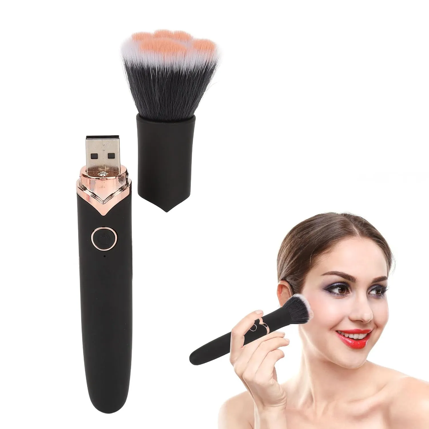 Ejoyous Electric Makeup Brush, Rechargeable Makeup Brush Blush Loose Powder Brush 10 Gears Vibration Electric Massage Brush Black