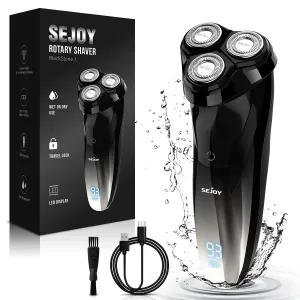 Electric Razor for Men, Mens Electric Shavers, Rechargeable Wet & Dry Electric Razor Shaving Machines, Pop Up Trimmer for Travel Home, Rechargeable,LED Display,IPX7 Waterproof, Black