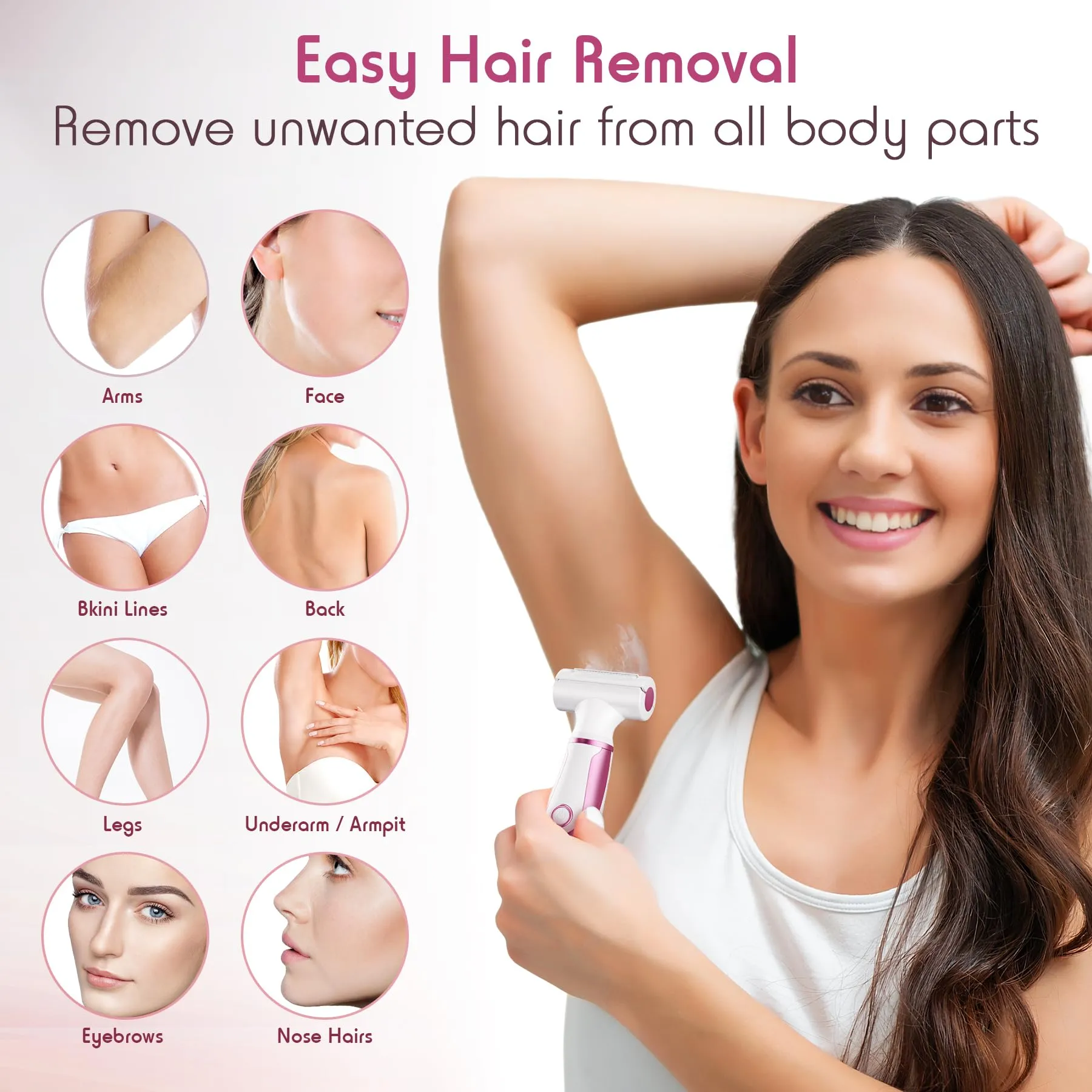 Electric Razors for Women, 4 in 1 Electric Shaver for Women, Womens Electric Razor for Legs Face Arm Bikini Armpit Pubic Hair, Painless Rechargeable Bikini Trimmer for Women Wet Dry Use, Rose
