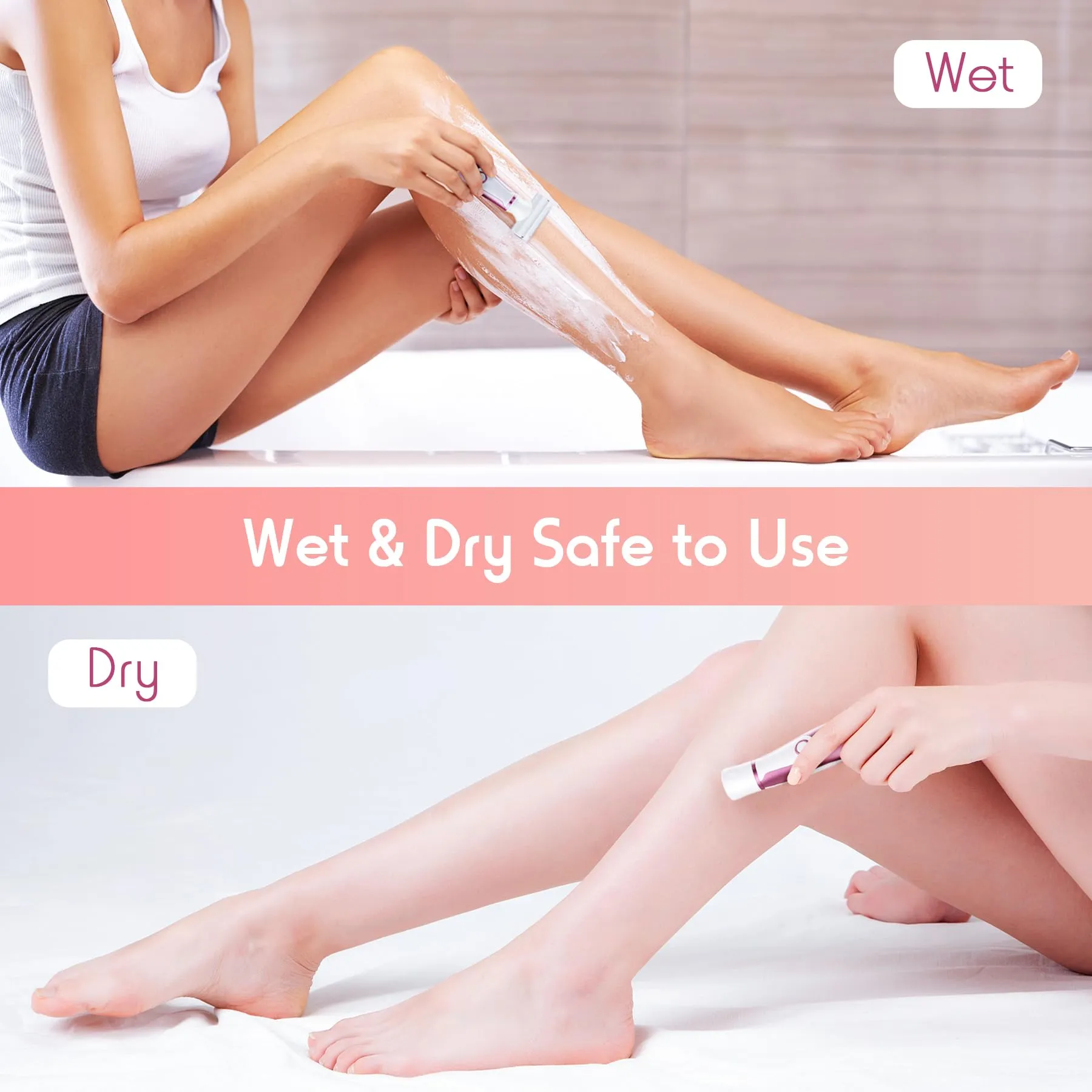 Electric Razors for Women, 4 in 1 Electric Shaver for Women, Womens Electric Razor for Legs Face Arm Bikini Armpit Pubic Hair, Painless Rechargeable Bikini Trimmer for Women Wet Dry Use, Rose