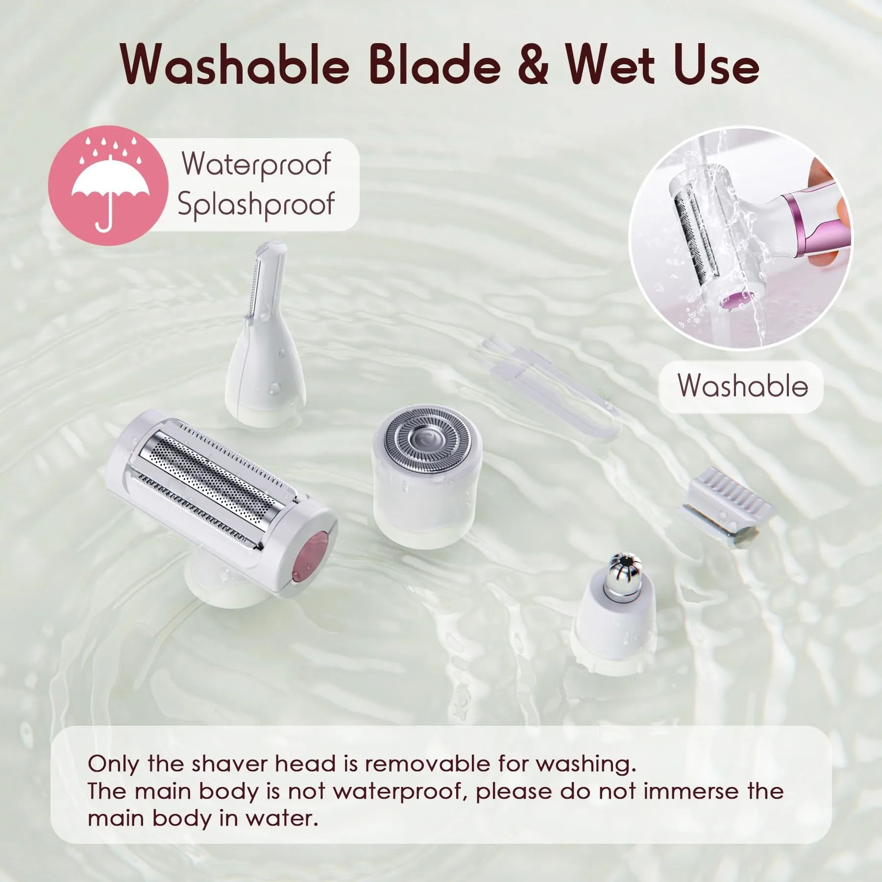 Electric Razors for Women, 4 in 1 Electric Shaver for Women, Womens Electric Razor for Legs Face Arm Bikini Armpit Pubic Hair, Painless Rechargeable Bikini Trimmer for Women Wet Dry Use, Rose