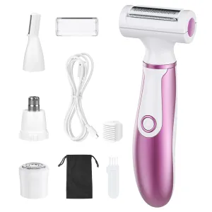 Electric Razors for Women, 4 in 1 Electric Shaver for Women, Womens Electric Razor for Legs Face Arm Bikini Armpit Pubic Hair, Painless Rechargeable Bikini Trimmer for Women Wet Dry Use, Rose