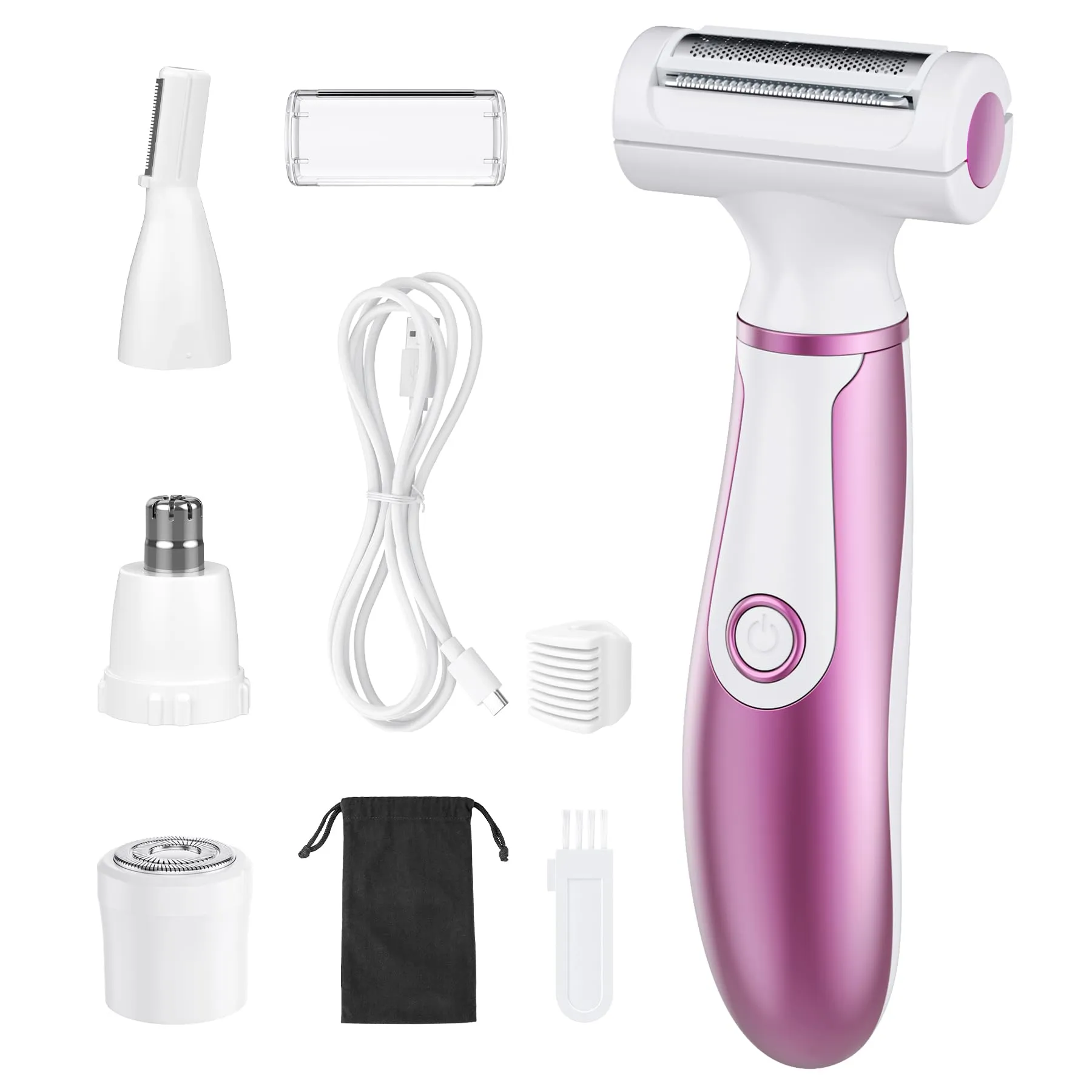 Electric Razors for Women, 4 in 1 Electric Shaver for Women, Womens Electric Razor for Legs Face Arm Bikini Armpit Pubic Hair, Painless Rechargeable Bikini Trimmer for Women Wet Dry Use, Rose